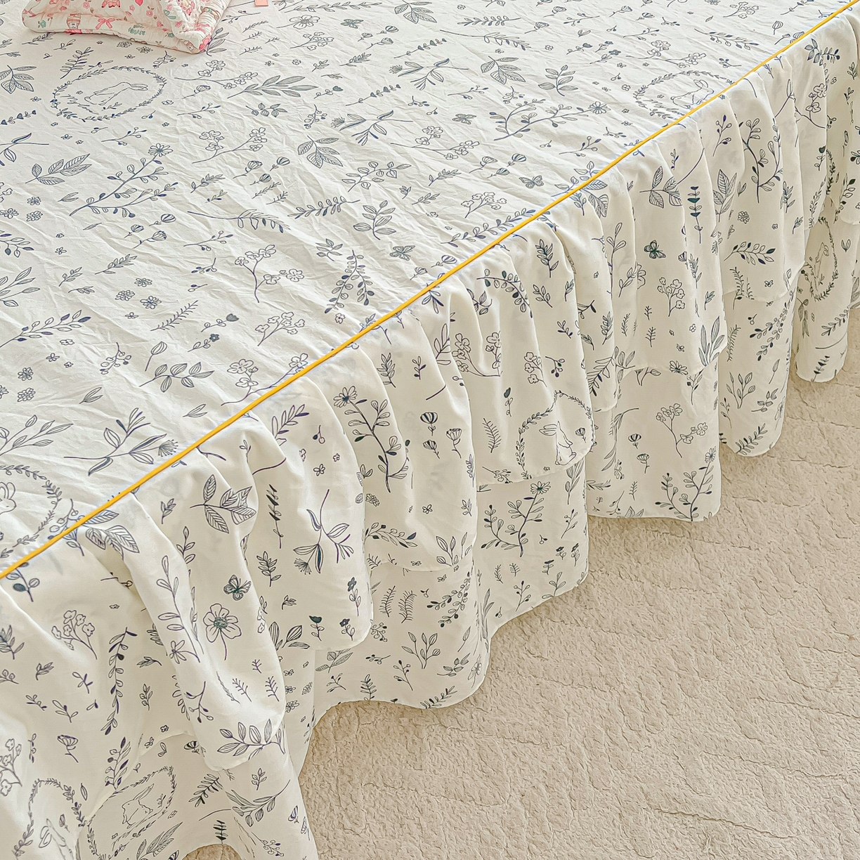 91家纺网 家纺一手货源 找家纺 子钦家纺 2025新款云朵棉水洗棉韩版双层花边公主风床裙床裙三件套 床裙-风情万种