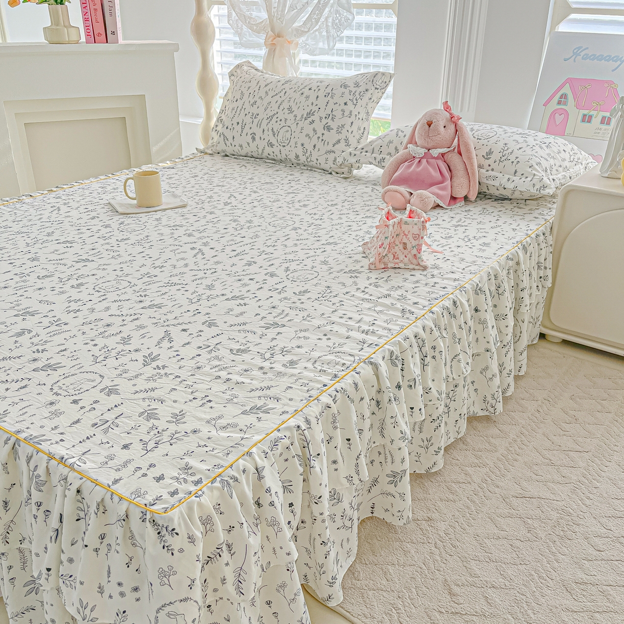 91家纺网 家纺一手货源 找家纺 （总）子钦家纺 2025新款云朵棉水洗棉韩版双层花边公主风床裙床裙三件套