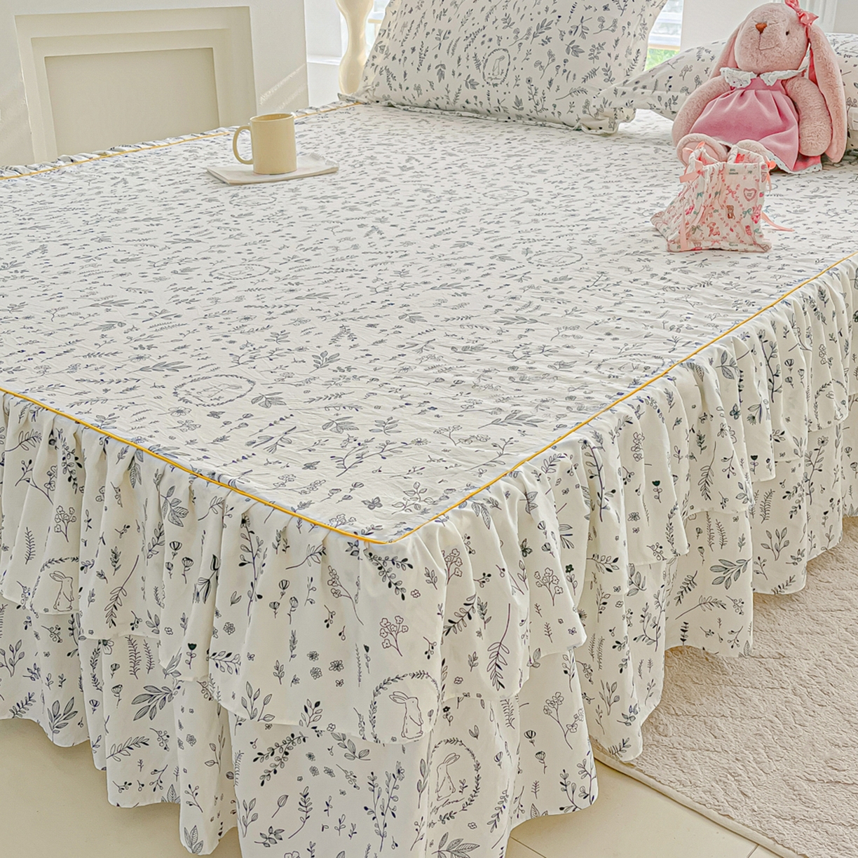 91家纺网 家纺一手货源 找家纺 子钦家纺 2025新款云朵棉水洗棉韩版双层花边公主风床裙床裙三件套 床裙-风情万种