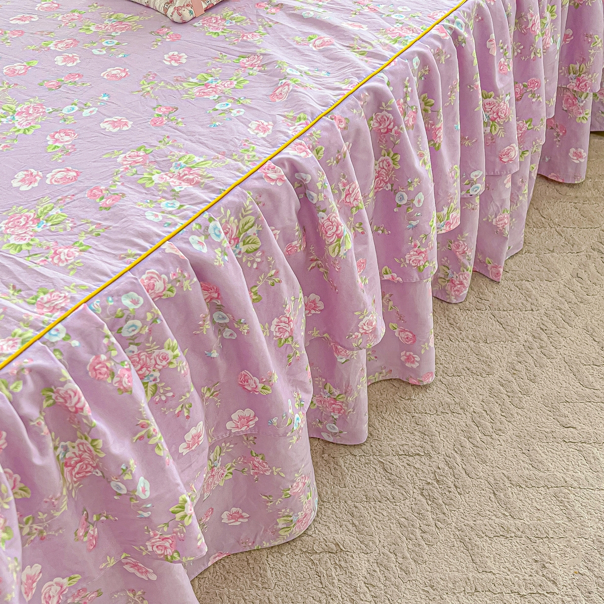 91家纺网 家纺一手货源 找家纺 子钦家纺 2025新款云朵棉水洗棉韩版双层花边公主风床裙床裙三件套 床裙-普罗爱思