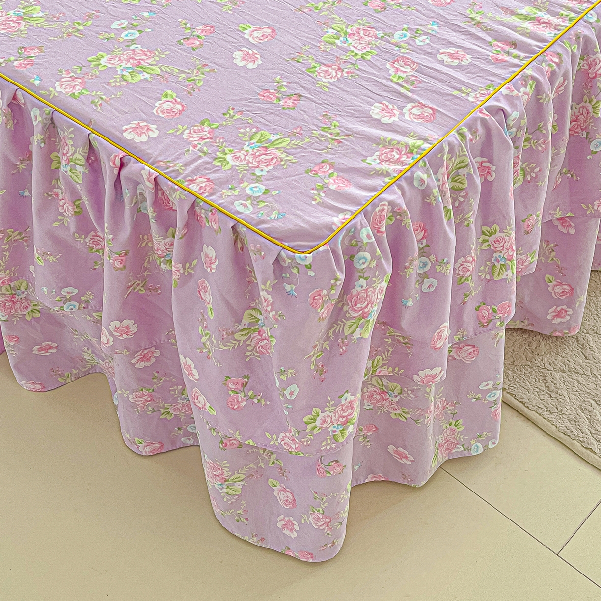 91家纺网 家纺一手货源 找家纺 子钦家纺 2025新款云朵棉水洗棉韩版双层花边公主风床裙床裙三件套 床裙-普罗爱思