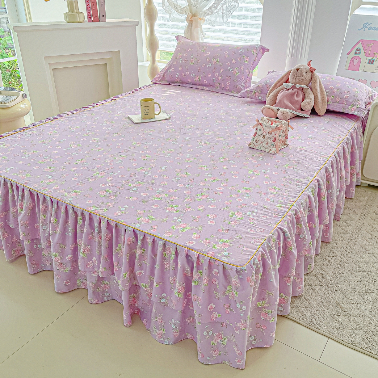 91家纺网 家纺一手货源 找家纺 子钦家纺 2025新款云朵棉水洗棉韩版双层花边公主风床裙床裙三件套 床裙-普罗爱思