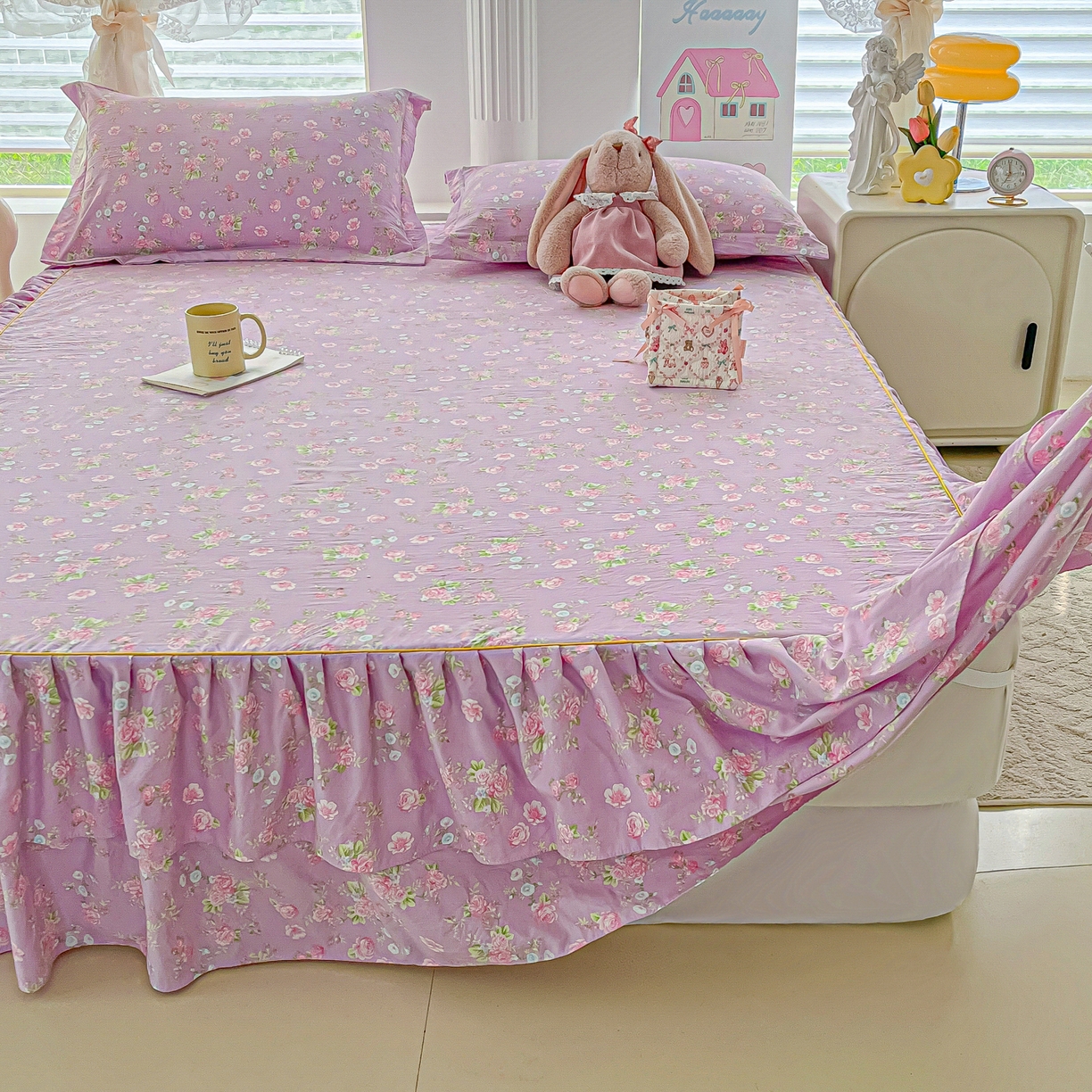 91家纺网 家纺一手货源 找家纺 子钦家纺 2025新款云朵棉水洗棉韩版双层花边公主风床裙床裙三件套 床裙-普罗爱思