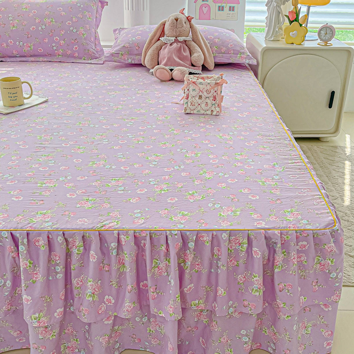 91家纺网 家纺一手货源 找家纺 子钦家纺 2025新款云朵棉水洗棉韩版双层花边公主风床裙床裙三件套 床裙-普罗爱思