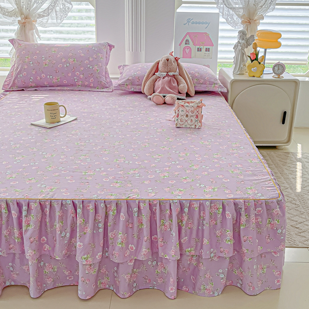 91家纺网 家纺一手货源 找家纺 子钦家纺 2025新款云朵棉水洗棉韩版双层花边公主风床裙床裙三件套 床裙-普罗爱思