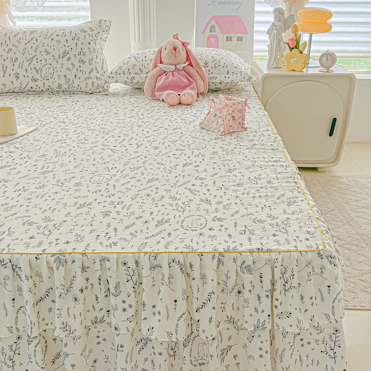 91家纺网 家纺一手货源 找家纺 子钦家纺 2025新款云朵棉水洗棉韩版双层花边公主风床裙床裙三件套 床裙-风情万种