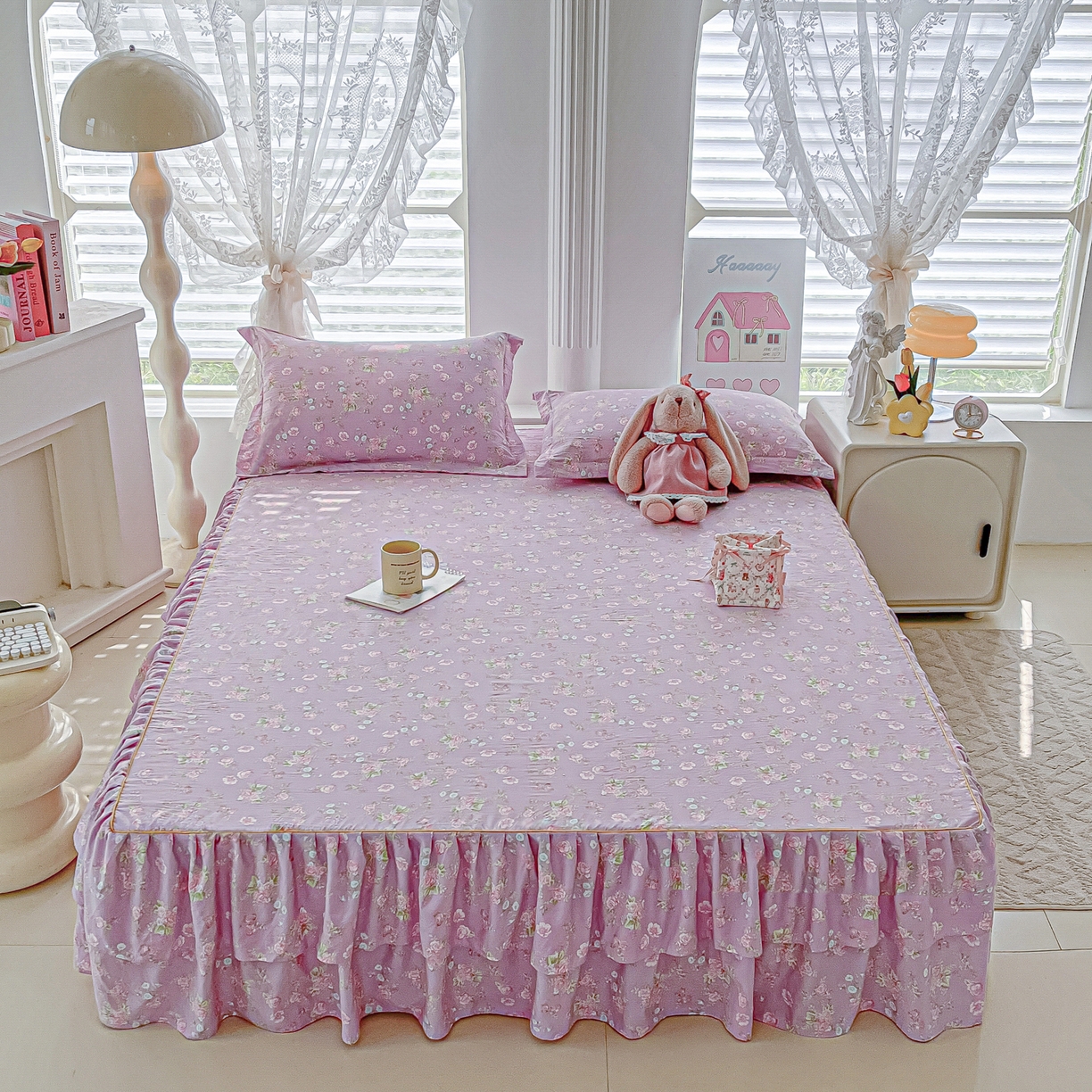 91家纺网 家纺一手货源 找家纺 子钦家纺 2025新款云朵棉水洗棉韩版双层花边公主风床裙床裙三件套 床裙-普罗爱思