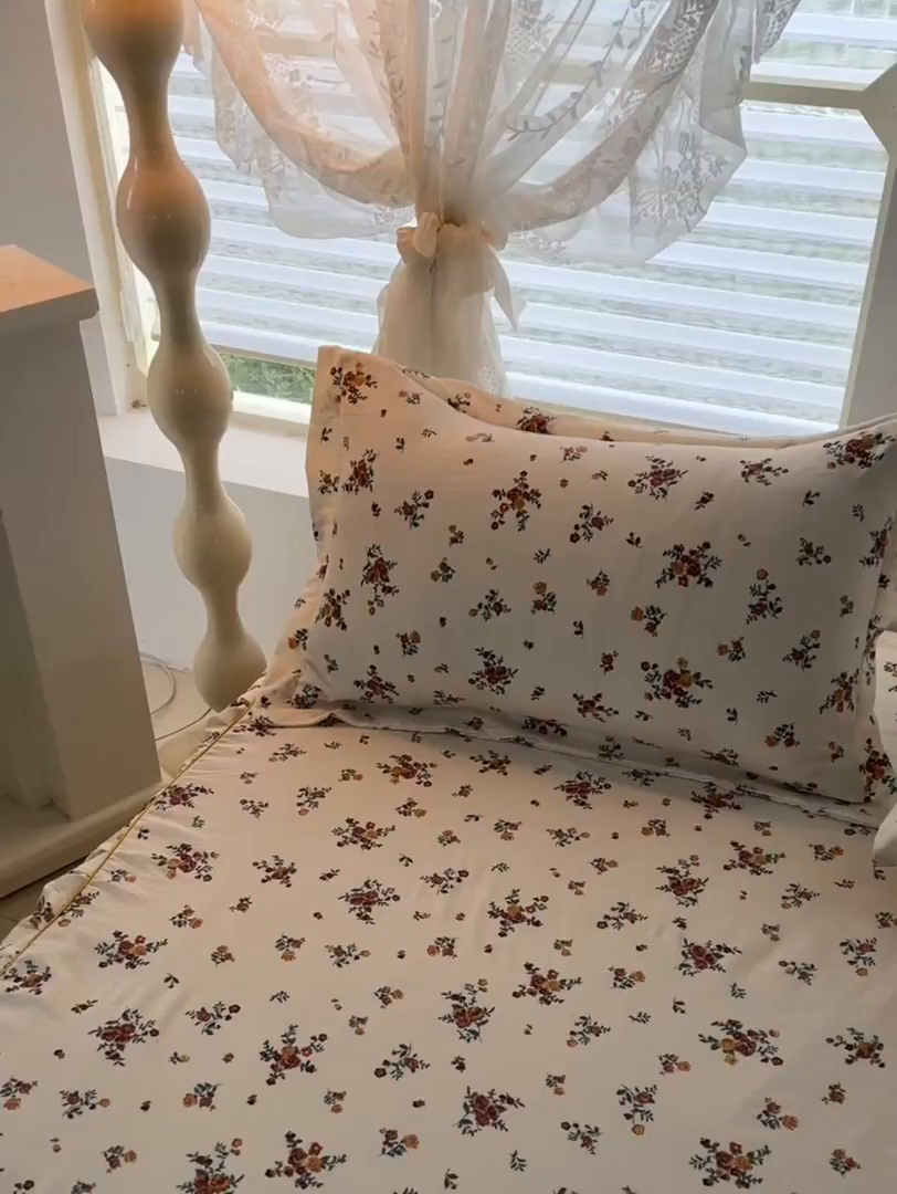 91家纺网 家纺一手货源 找家纺 子钦家纺 2025新款云朵棉水洗棉韩版双层花边公主风床裙床裙三件套 床裙-玫瑰奶糖