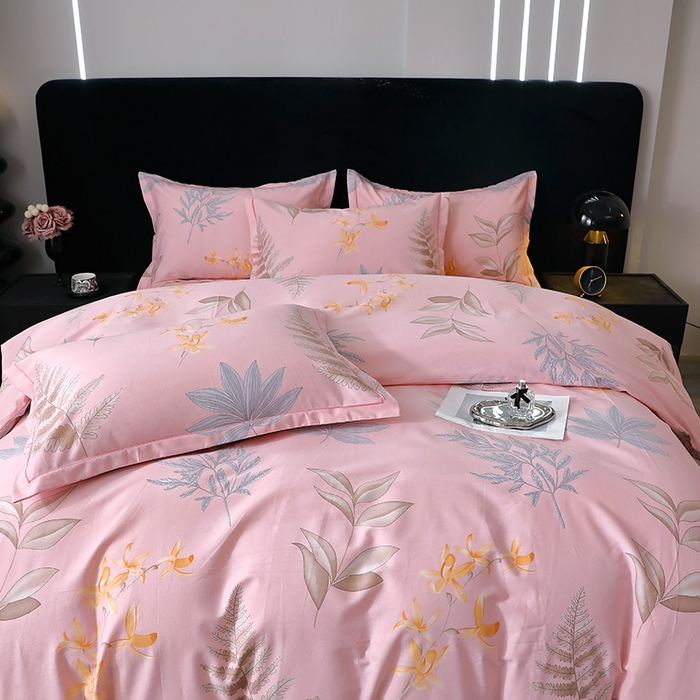 91家纺网 家纺一手货源 找家纺 晶缦家纺 2025叶语系·纯棉活性全棉磨毛四件套 相思叶粉