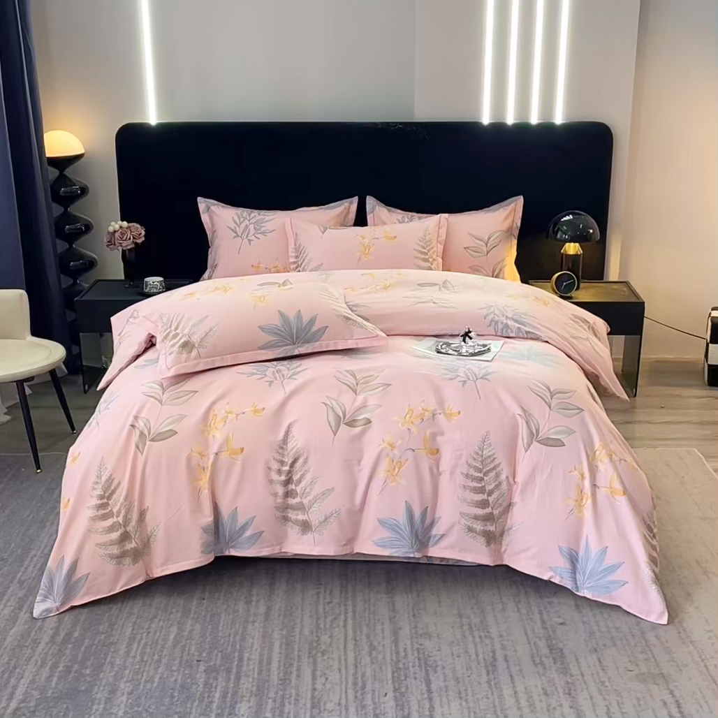 91家纺网 家纺一手货源 找家纺 晶缦家纺 2025叶语系·纯棉活性全棉磨毛四件套 相思叶粉