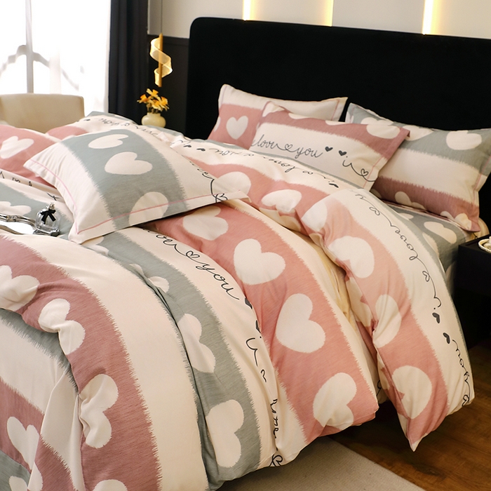 91家纺网 家纺一手货源 找家纺 晶缦家纺 2025叶语系·纯棉活性全棉磨毛四件套 心相近