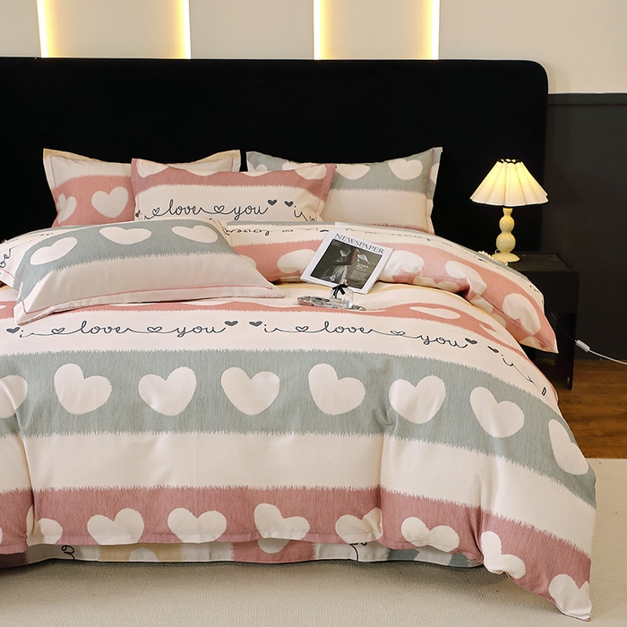 91家纺网 家纺一手货源 找家纺 晶缦家纺 2025叶语系·纯棉活性全棉磨毛四件套 心相近