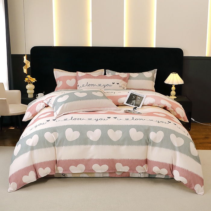 91家纺网 家纺一手货源 找家纺 晶缦家纺 2025叶语系·纯棉活性全棉磨毛四件套 心相近