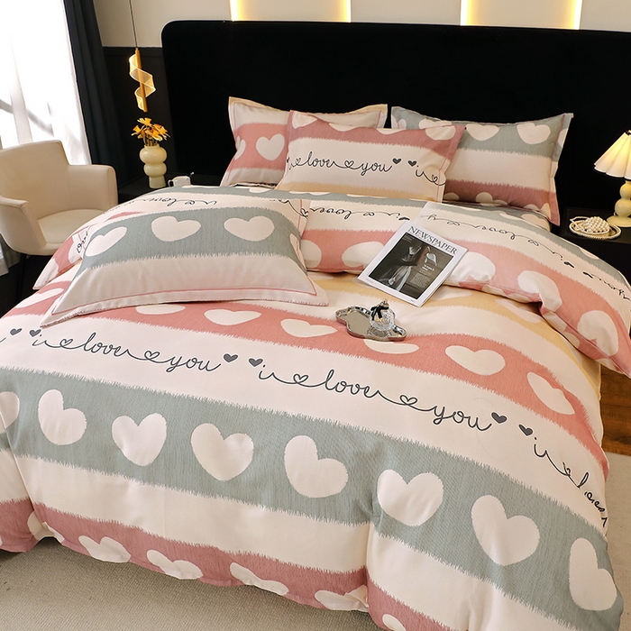 91家纺网 家纺一手货源 找家纺 晶缦家纺 2025叶语系·纯棉活性全棉磨毛四件套 心相近