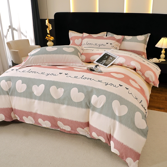 91家纺网 家纺一手货源 找家纺 晶缦家纺 2025叶语系·纯棉活性全棉磨毛四件套 心相近