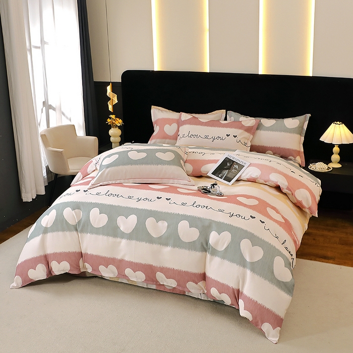 91家纺网 家纺一手货源 找家纺 晶缦家纺 2025叶语系·纯棉活性全棉磨毛四件套 心相近