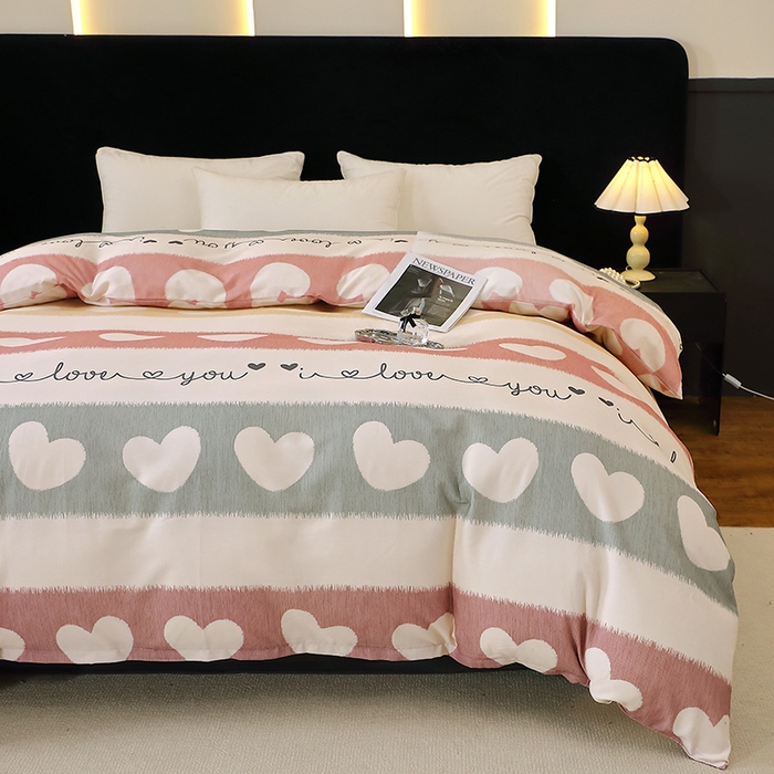 91家纺网 家纺一手货源 找家纺 晶缦家纺 2025叶语系·纯棉活性全棉磨毛四件套 心相近