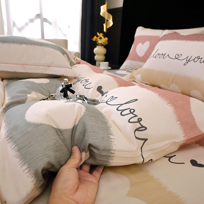 91家纺网 家纺一手货源 找家纺 晶缦家纺 2025叶语系·纯棉活性全棉磨毛四件套 心相近