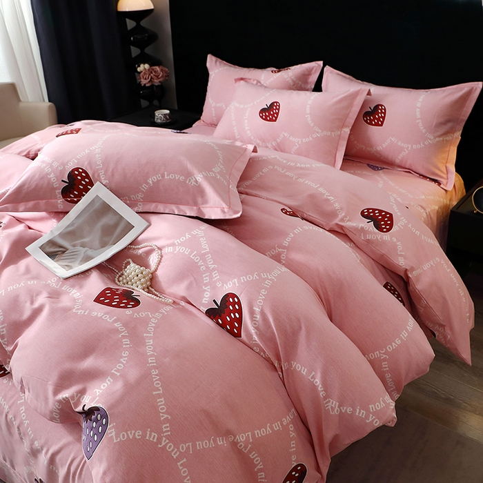 晶缦家纺 2025叶语系·纯棉活性全棉磨毛四件套 炫动草莓粉