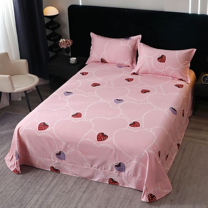 91家纺网 家纺一手货源 找家纺 晶缦家纺 2025叶语系·纯棉活性全棉磨毛四件套 炫动草莓粉