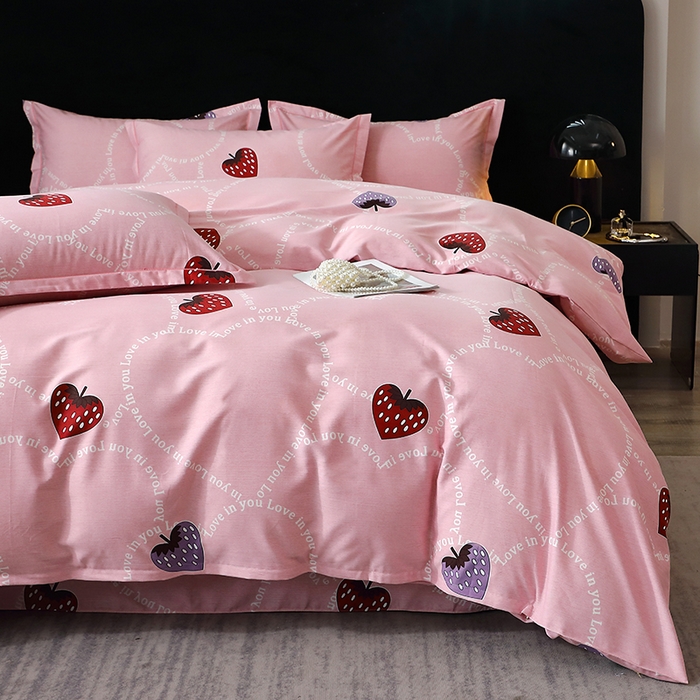 91家纺网 家纺一手货源 找家纺 晶缦家纺 2025叶语系·纯棉活性全棉磨毛四件套 炫动草莓粉