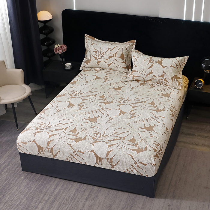 91家纺网 家纺一手货源 找家纺 晶缦家纺 2025叶语系·纯棉活性全棉磨毛四件套 叶之恋咖