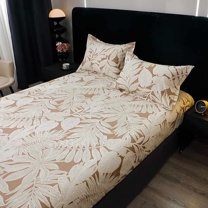 91家纺网 家纺一手货源 找家纺 晶缦家纺 2025叶语系·纯棉活性全棉磨毛四件套 叶之恋咖