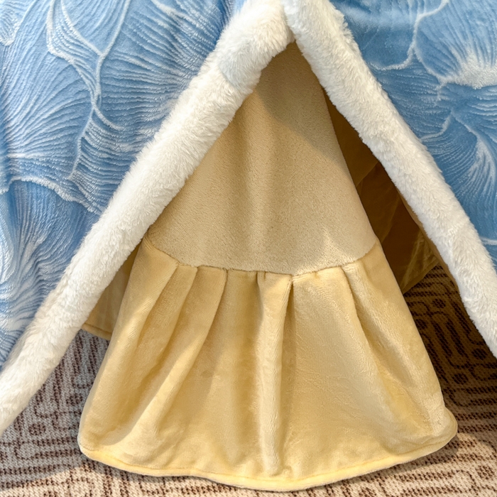 91家纺网 家纺一手货源 找家纺 诺梵家纺 2025新款兔毛绒包边 雕花绒四件套 杏坞-蓝