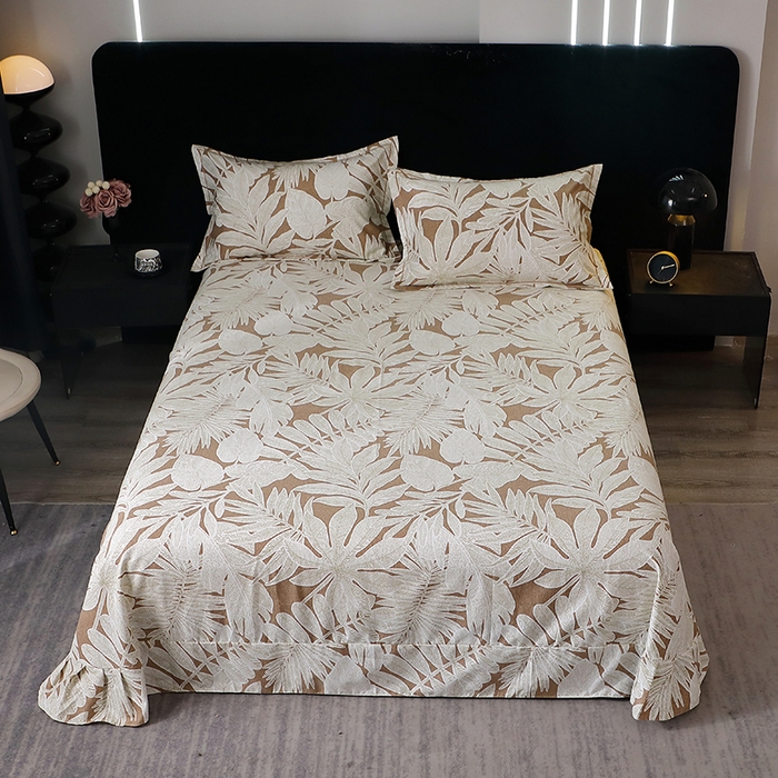 91家纺网 家纺一手货源 找家纺 晶缦家纺 2025叶语系·纯棉活性全棉磨毛四件套 叶之恋咖