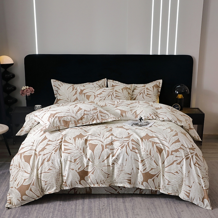 91家纺网 家纺一手货源 找家纺 晶缦家纺 2025叶语系·纯棉活性全棉磨毛四件套 叶之恋咖