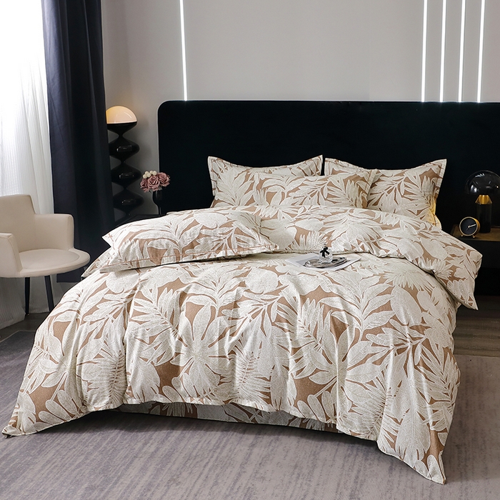 91家纺网 家纺一手货源 找家纺 晶缦家纺 2025叶语系·纯棉活性全棉磨毛四件套 叶之恋咖