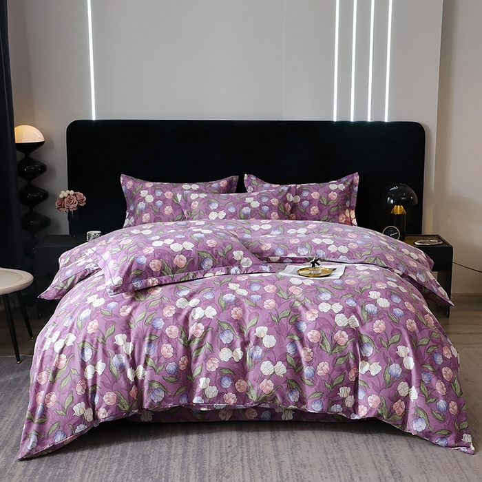 91家纺网 家纺一手货源 找家纺 晶缦家纺 2025叶语系·纯棉活性全棉磨毛四件套 拥抱花季