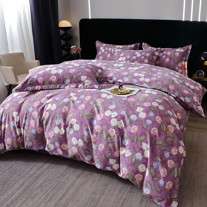 91家纺网 家纺一手货源 找家纺 晶缦家纺 2025叶语系·纯棉活性全棉磨毛四件套 拥抱花季