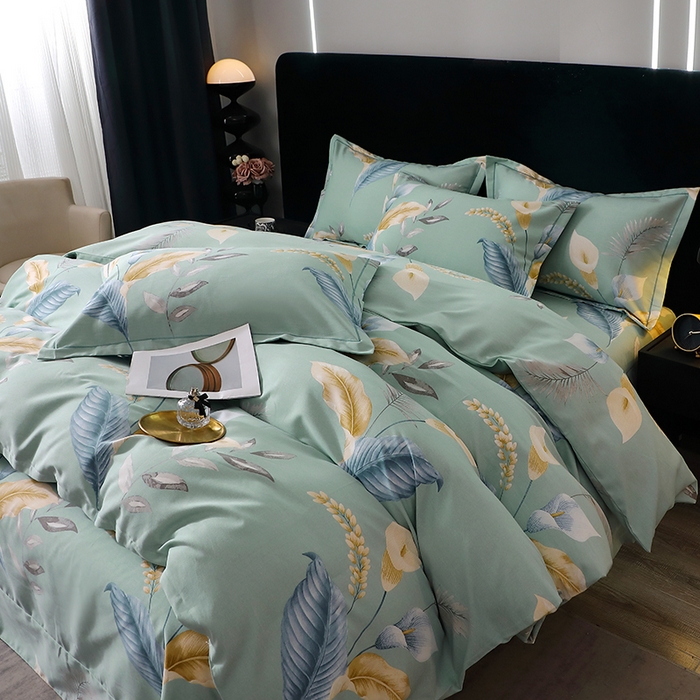 晶缦家纺 2025叶语系·纯棉活性全棉磨毛四件套 云瑶蓝