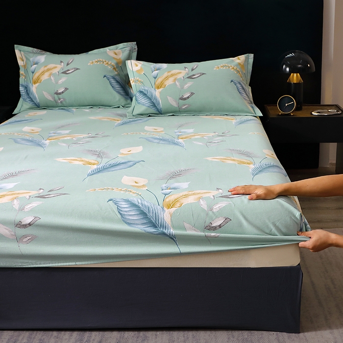 91家纺网 家纺一手货源 找家纺 晶缦家纺 2025叶语系·纯棉活性全棉磨毛四件套 云瑶蓝