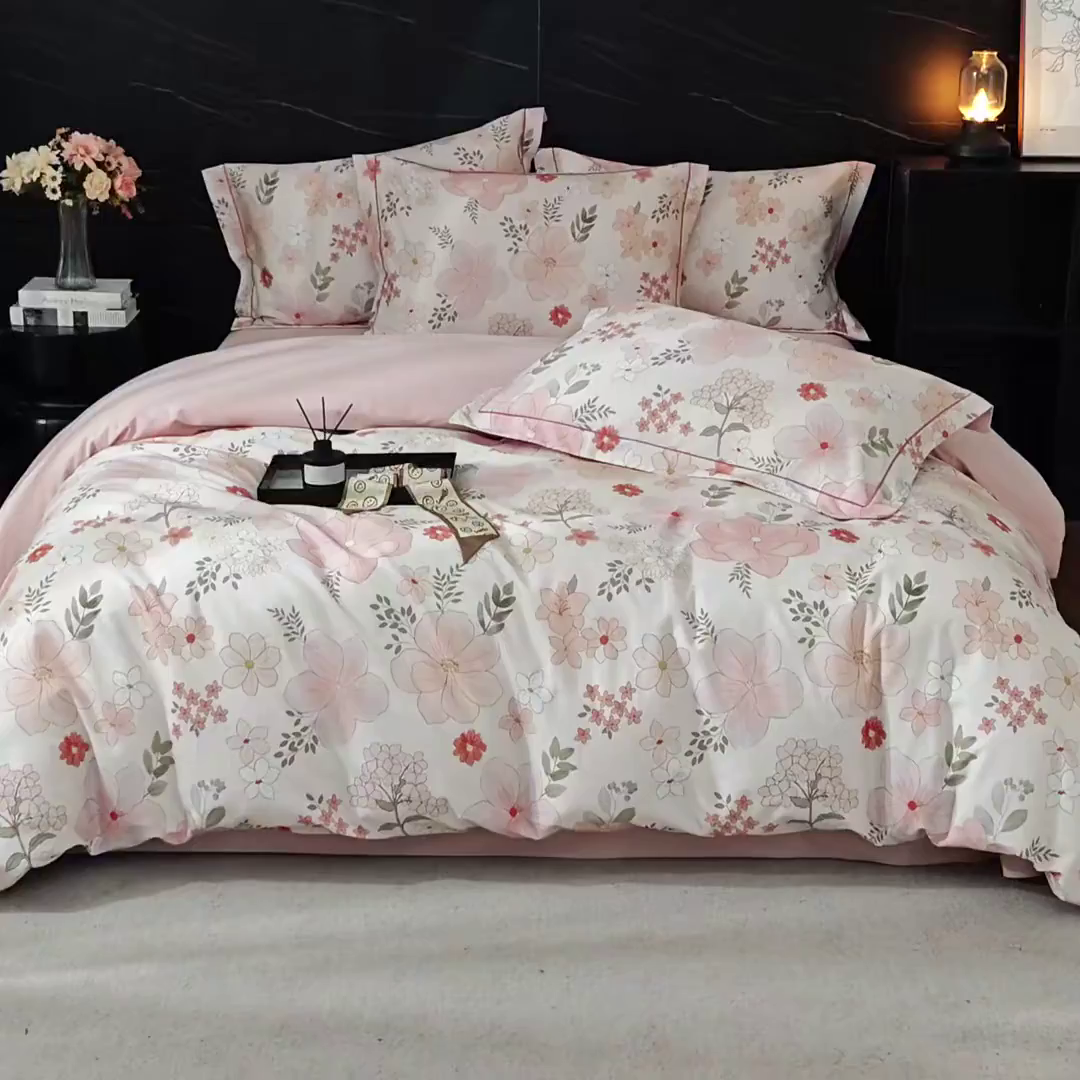 91家纺网 家纺一手货源 找家纺 品乐家纺 2025新款32支超柔生态磨毛四件套 春意