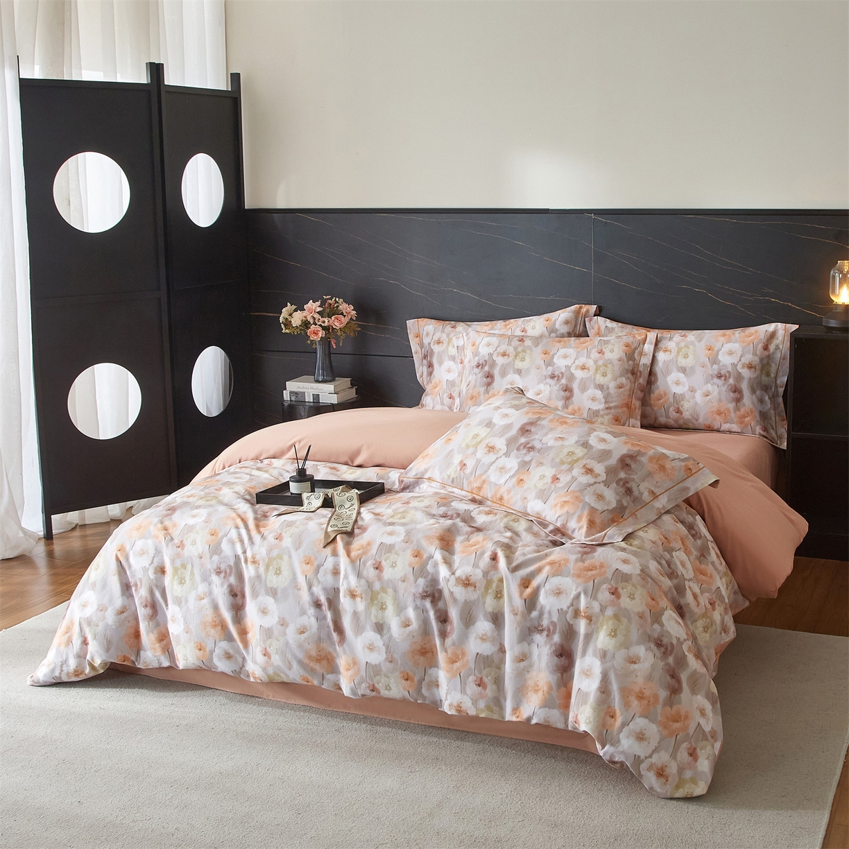 91家纺网 家纺一手货源 找家纺 品乐家纺 2025新款32支超柔生态磨毛四件套 朵唯-桔