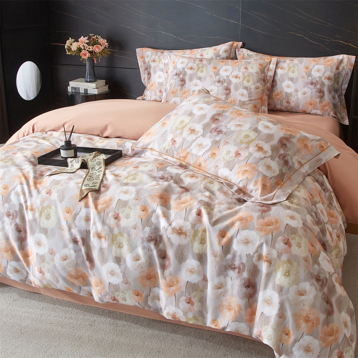 91家纺网 家纺一手货源 找家纺 品乐家纺 2025新款32支超柔生态磨毛四件套 朵唯-桔