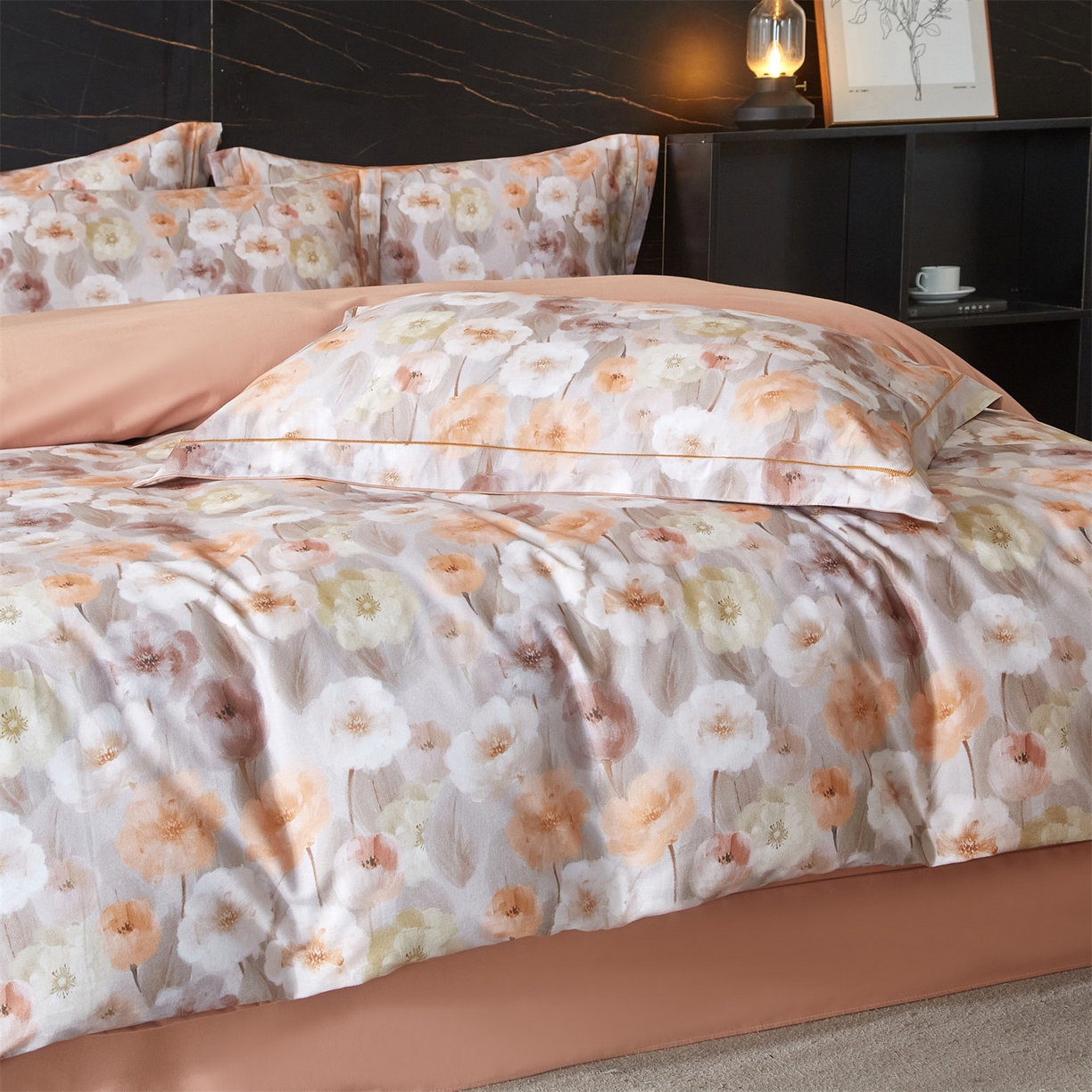 91家纺网 家纺一手货源 找家纺 品乐家纺 2025新款32支超柔生态磨毛四件套 朵唯-桔