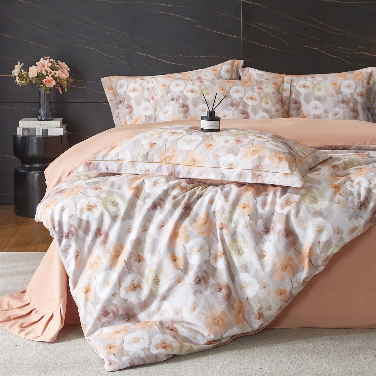 91家纺网 家纺一手货源 找家纺 品乐家纺 2025新款32支超柔生态磨毛四件套 朵唯-桔