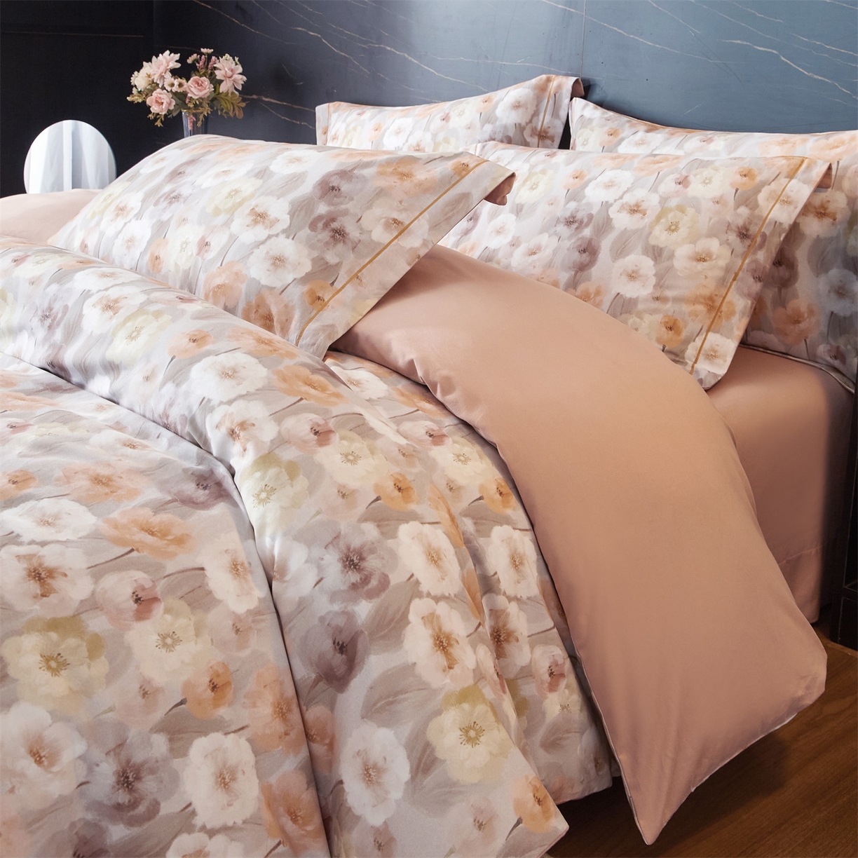 91家纺网 家纺一手货源 找家纺 品乐家纺 2025新款32支超柔生态磨毛四件套 朵唯-桔