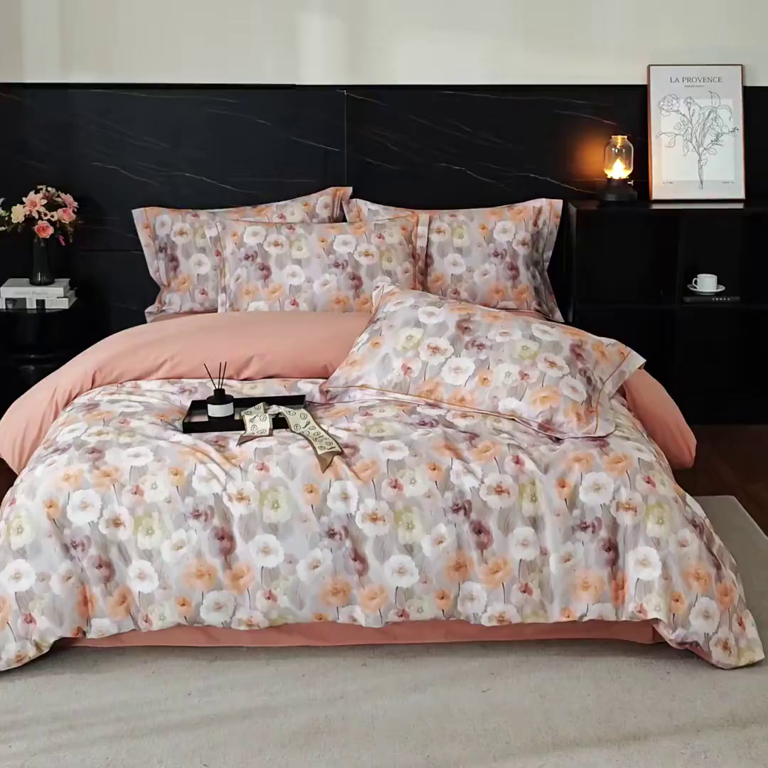 91家纺网 家纺一手货源 找家纺 品乐家纺 2025新款32支超柔生态磨毛四件套 朵唯-桔