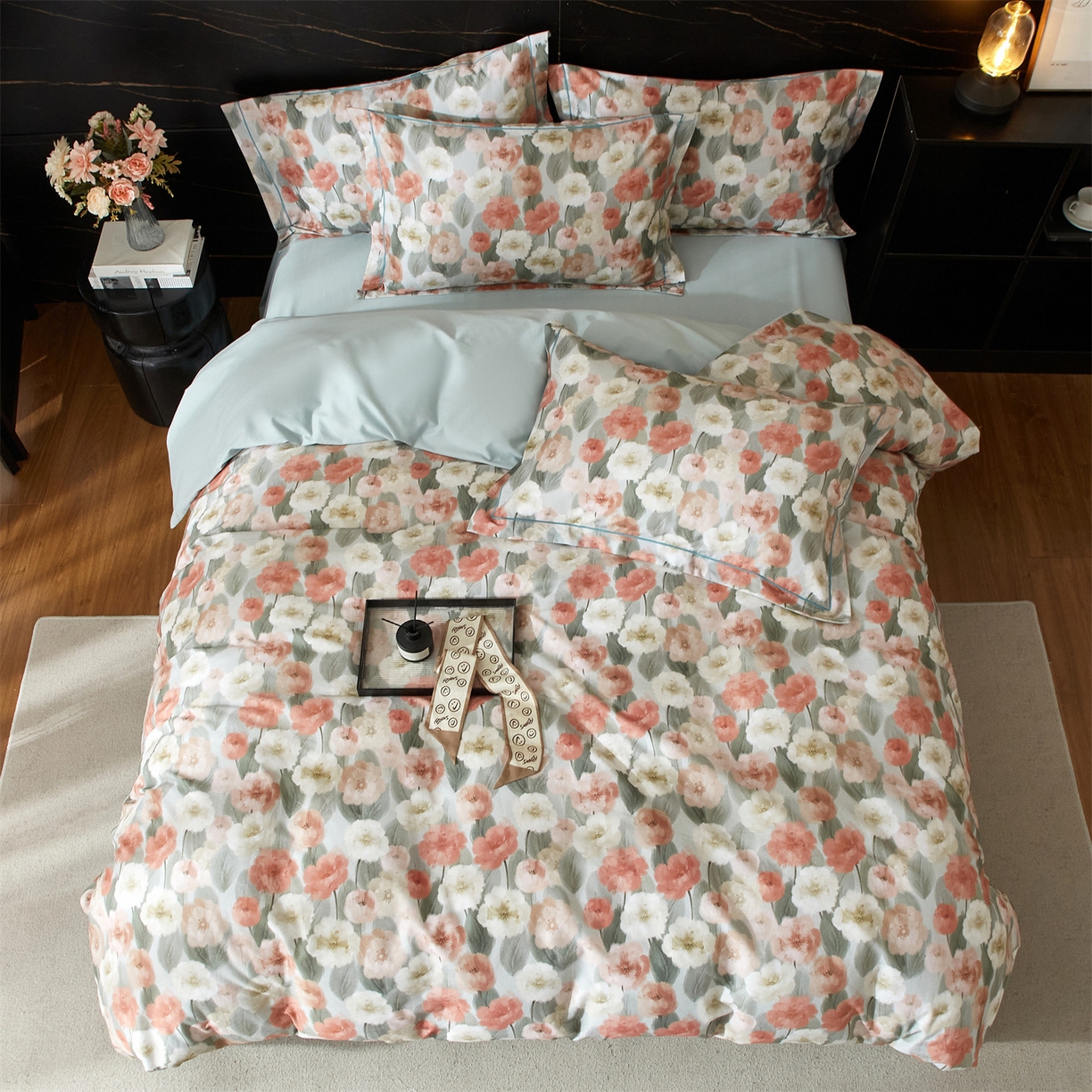 91家纺网 家纺一手货源 找家纺 品乐家纺 2025新款32支超柔生态磨毛四件套 朵唯-绿