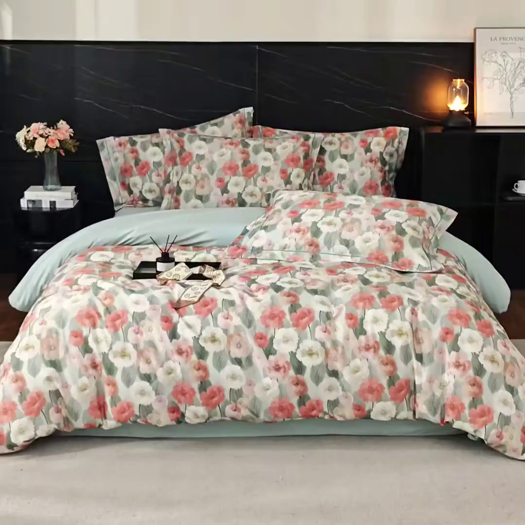 91家纺网 家纺一手货源 找家纺 品乐家纺 2025新款32支超柔生态磨毛四件套 朵唯-绿