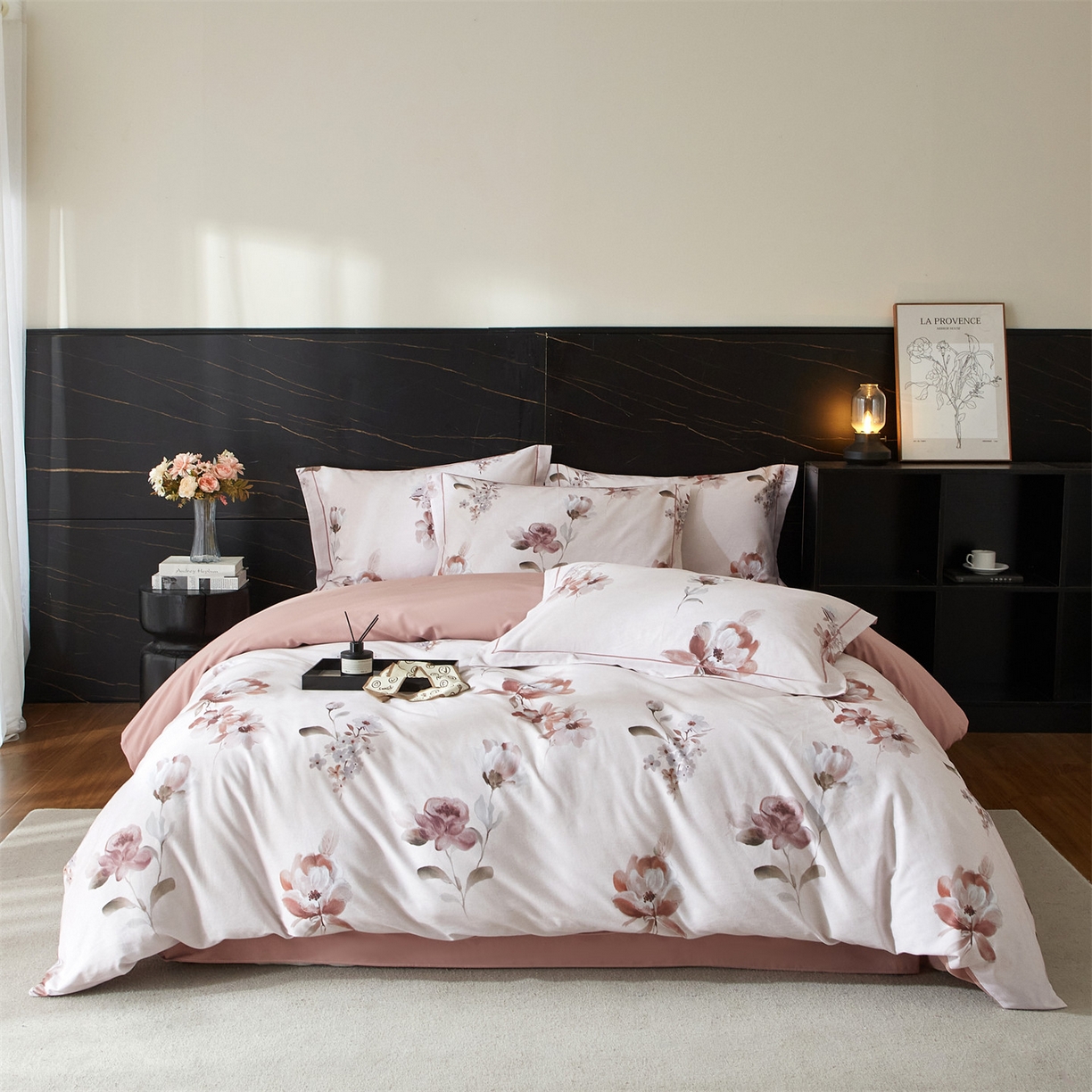 品乐家纺 2025新款32支超柔生态磨毛四件套 花棠-粉