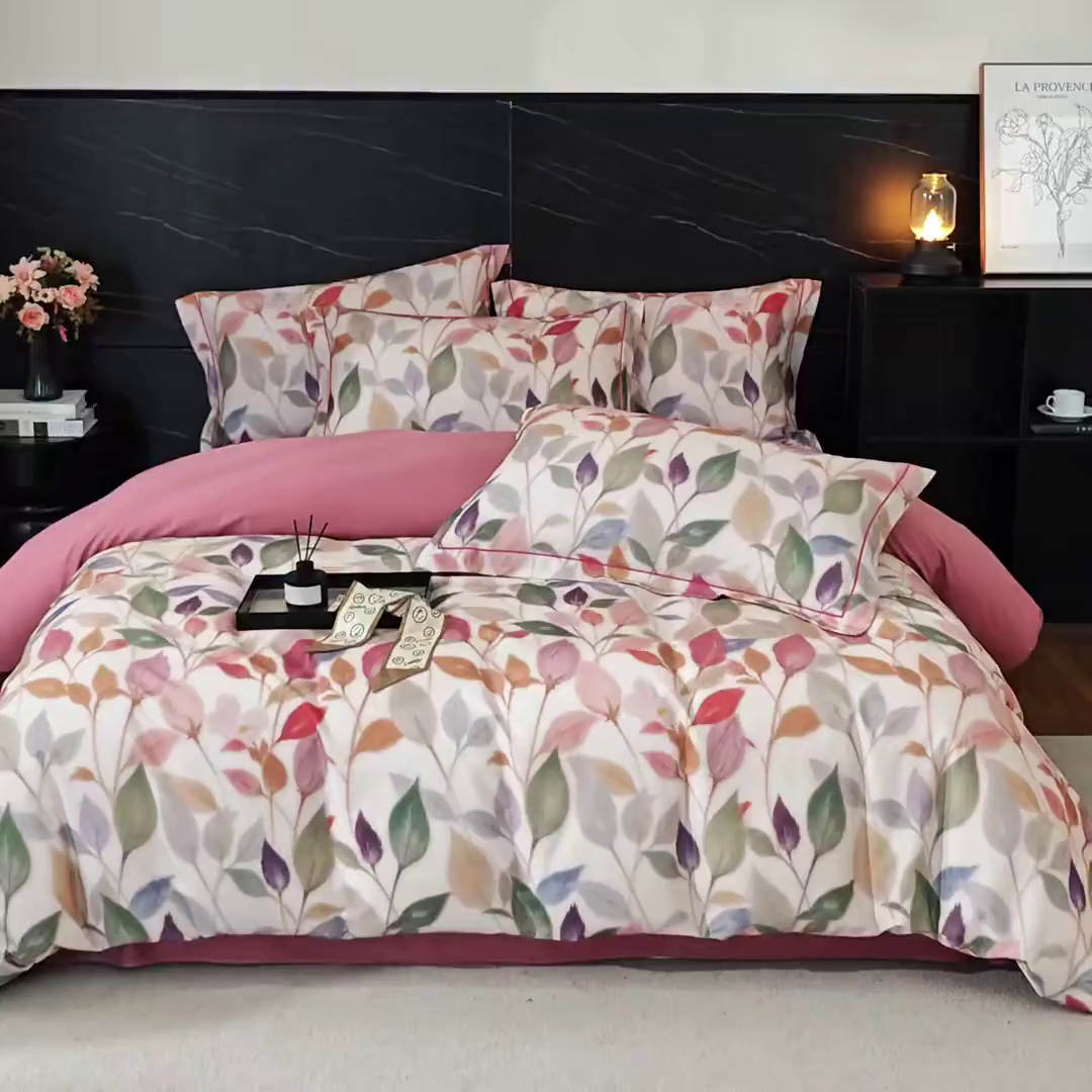 91家纺网 家纺一手货源 找家纺 品乐家纺 2025新款32支超柔生态磨毛四件套 景秋-红