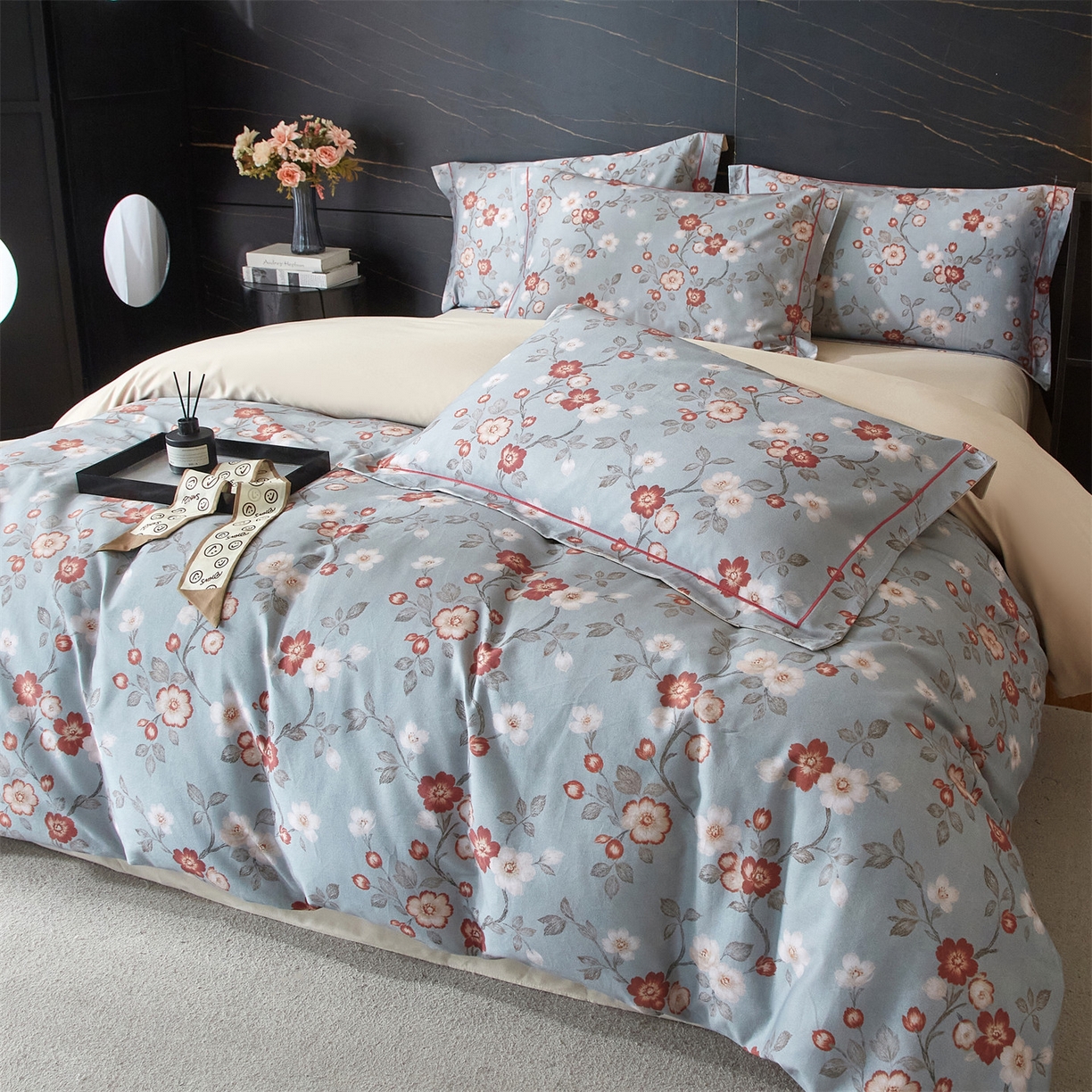 91家纺网 家纺一手货源 找家纺 品乐家纺 2025新款32支超柔生态磨毛四件套 兰茵-蓝