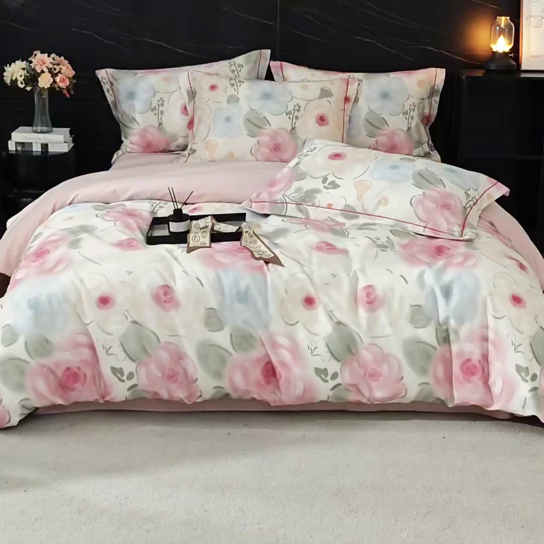 91家纺网 家纺一手货源 找家纺 品乐家纺 2025新款32支超柔生态磨毛四件套 桃汐-粉