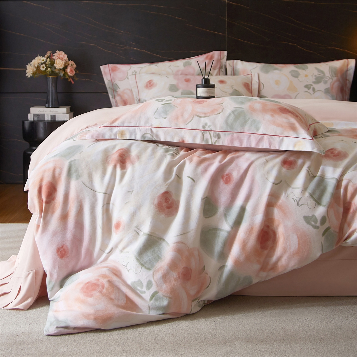 91家纺网 家纺一手货源 找家纺 品乐家纺 2025新款32支超柔生态磨毛四件套 桃汐-桔