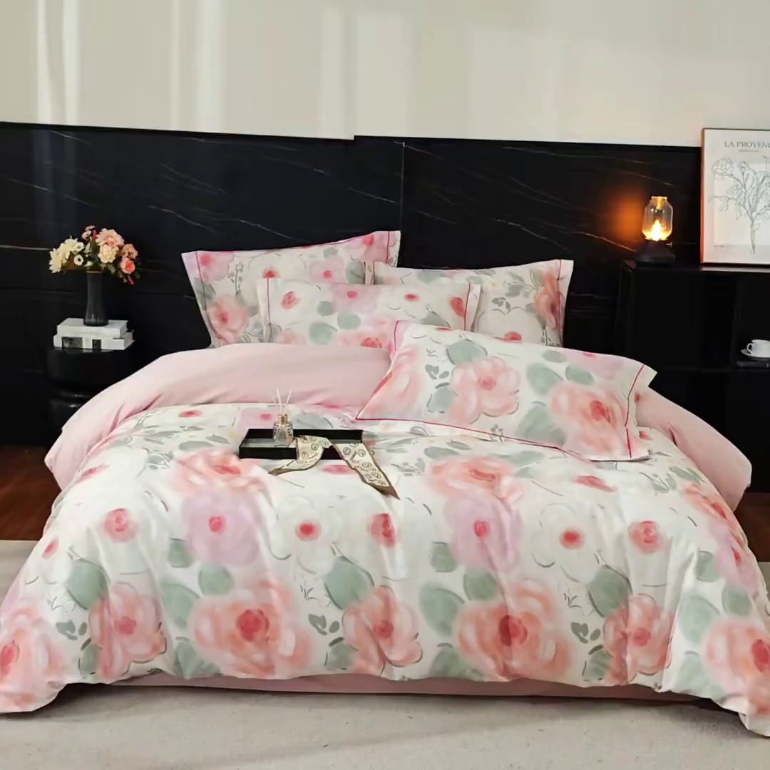 91家纺网 家纺一手货源 找家纺 品乐家纺 2025新款32支超柔生态磨毛四件套 桃汐-桔